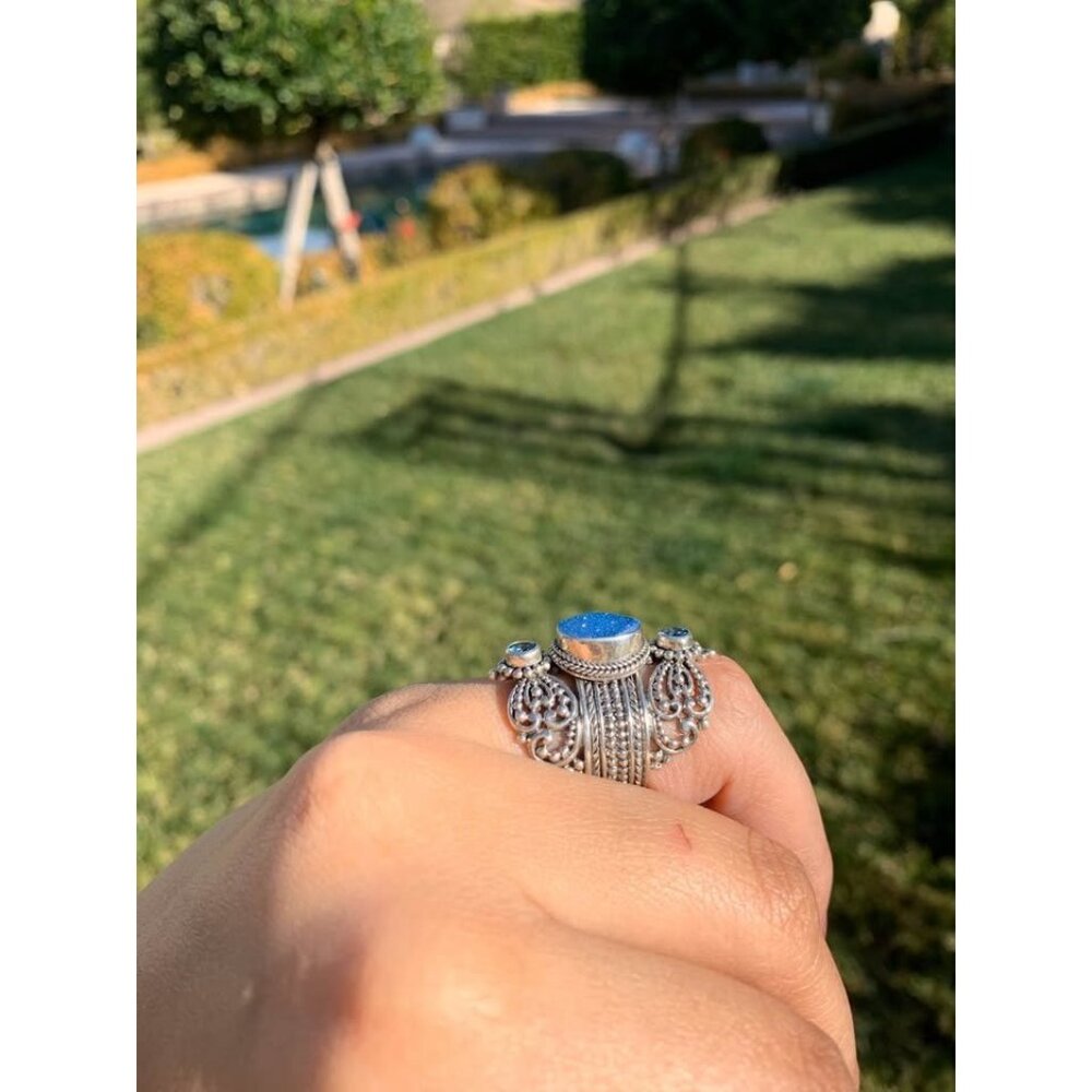STUNNING!! Brand New Druzy & Aquamarine Sterling Silver Ring Size 7 - Picture 3 of 3
